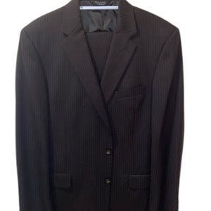 Dark brown pinstriped Classic Collection suit by Jos A Bank